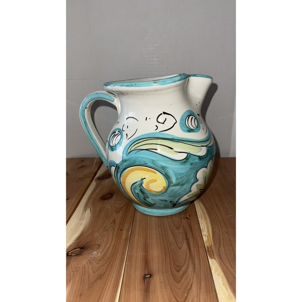 Rustic Italian Sgraffito Pottery Floral Jug‎ / Pitcher / Vase